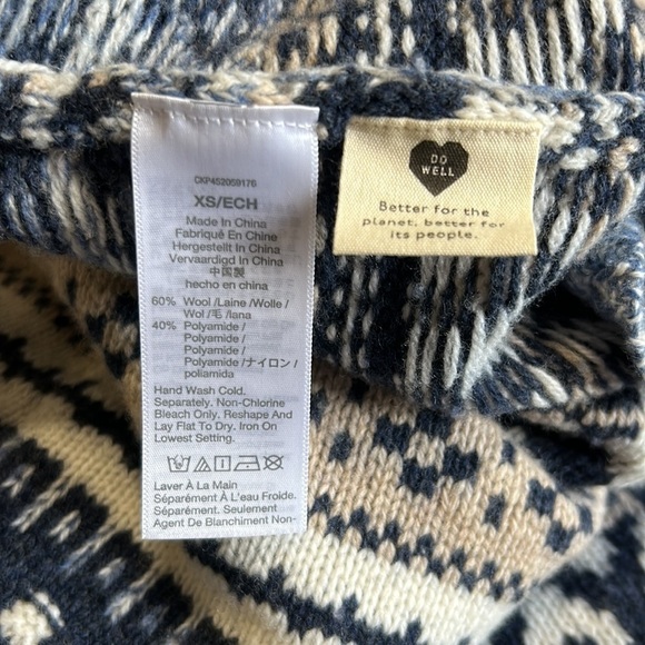 MADEWELL Forrest Fair Isle Wool V-Neck Sweater Blue Tan Cream Sz XS - Picture 14 of 14